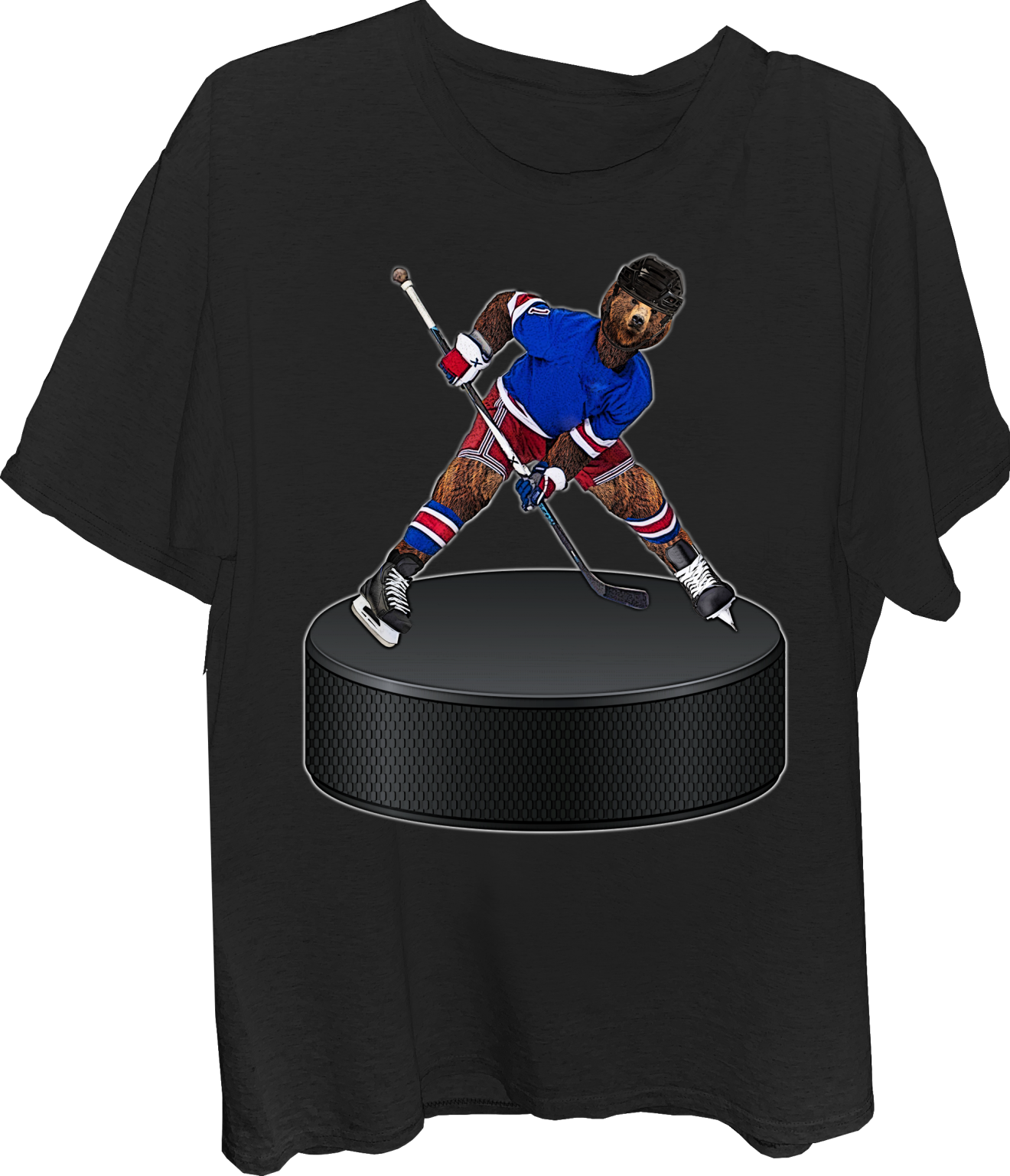 Bear hockey player on giant hockey puck  behrbones clothing